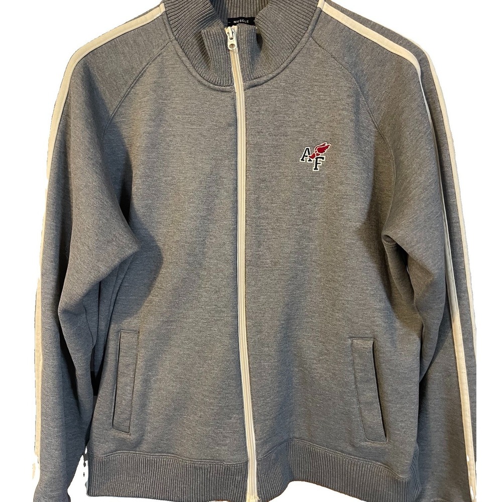 Vtg 90s Abercrombie & Fitch Muscle Jacket Mens Sz M Full Zip Gray Fleece Lining